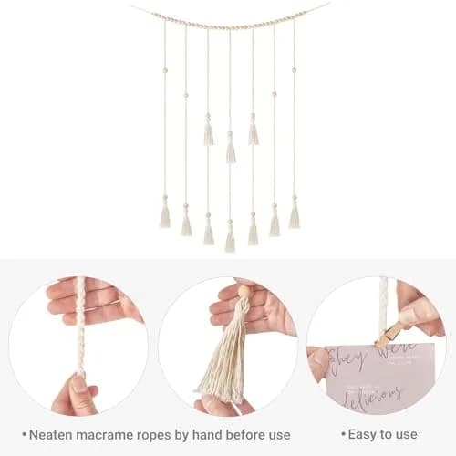 Mkono Hanging Photo Display, Boho Decor with String Lights, 30 Wood Clips | Bohemian Wall Art for Bedroom & Living Room thumbnail 6