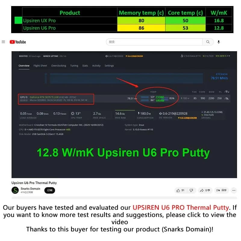 UPSIREN UTP-6 Thermal Putty 20g (0.71 oz) | 12.8W/mK High Conductivity for GPU VGA IC Processor thumbnail 13