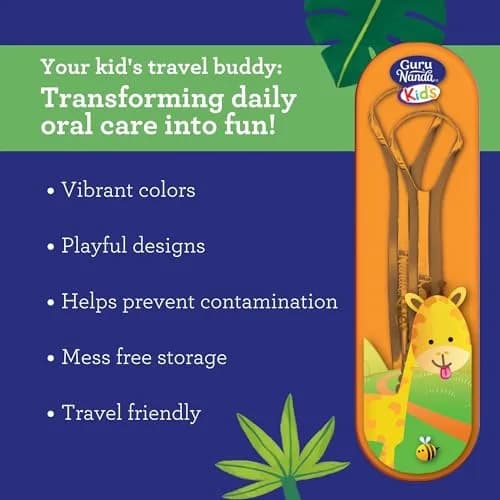 GuruNanda Kids Tongue Scraper 2-Pack | Stainless Steel, Travel Case, Kid-Friendly Design thumbnail 3