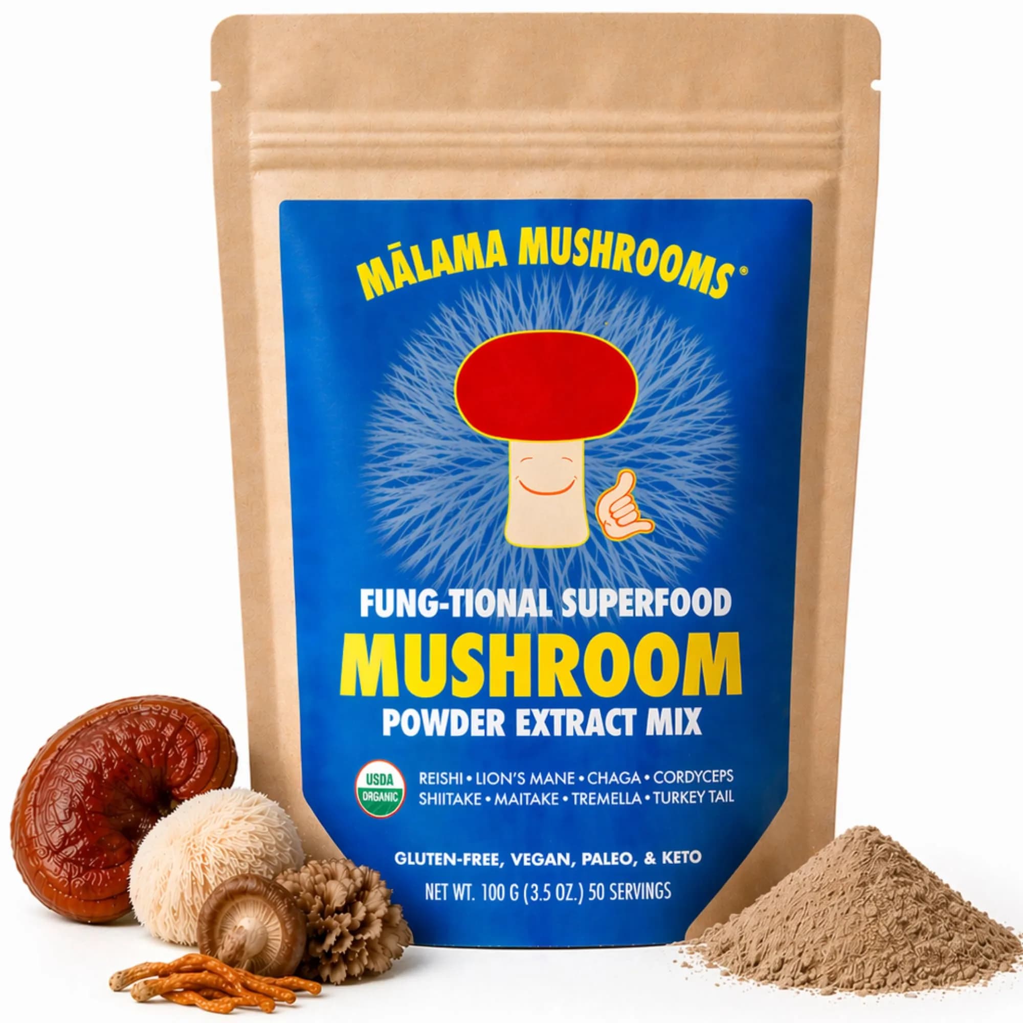 Malama Organic 8-Mushroom Powder Blend - main product image