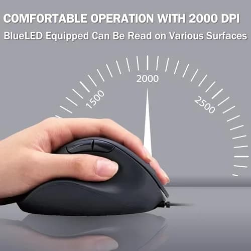 ELECOM Left Hand Wired USB Ergonomic Mouse, Silent Click, 2000DPI, 5 Buttons, BlueLED, Lsize Black (M-XGL31UBSKBK) thumbnail 7