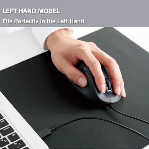 ELECOM Left Hand Wired USB Ergonomic Mouse, Silent Click, 2000DPI, 5 Buttons, BlueLED, Lsize Black (M-XGL31UBSKBK) thumbnail 2