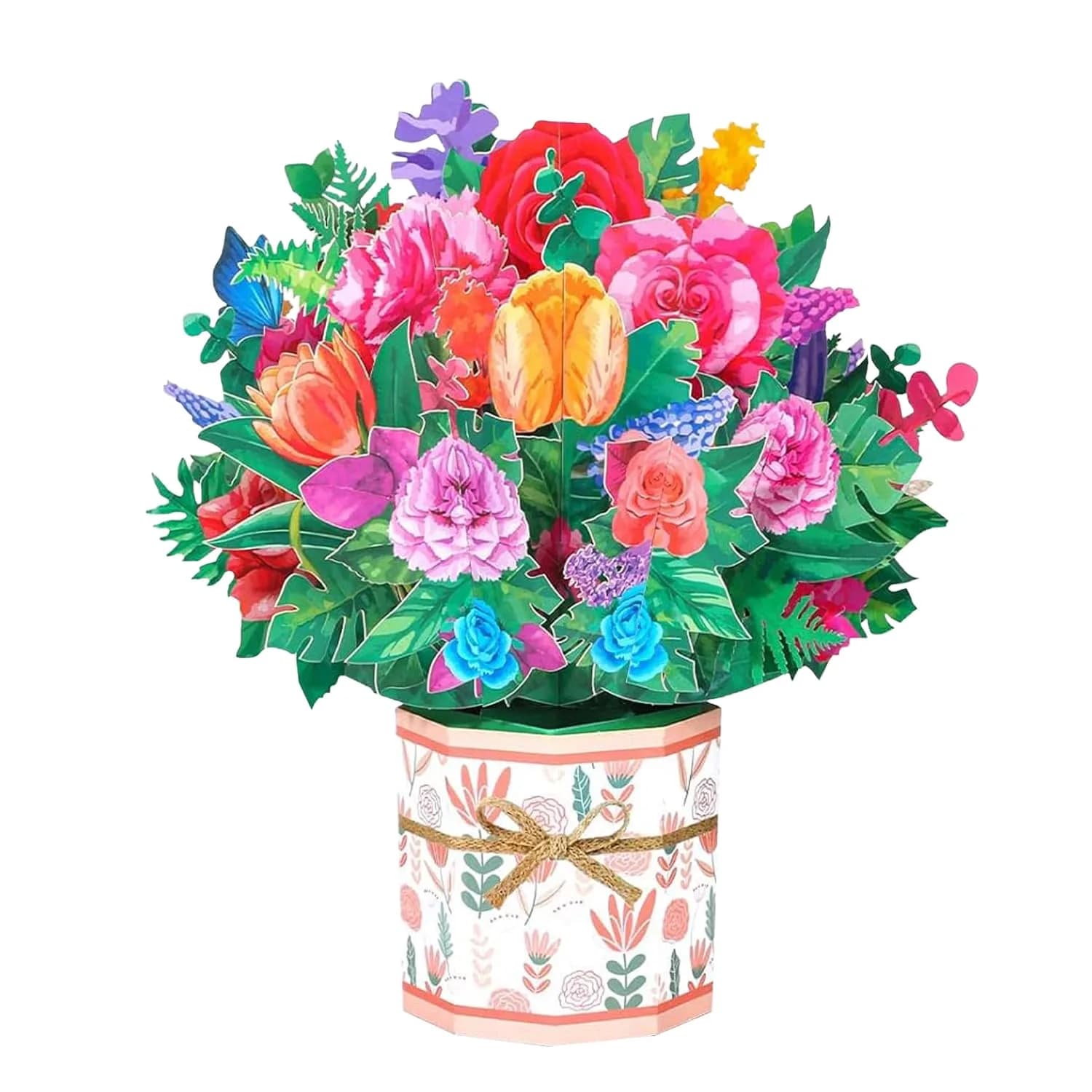 ROBBEAR Rose Carnation Pop Up Card 23cm (8.7") x 19cm (7.1") | Handmade 3D Flower Bouquet Greeting Card for Any Occasion