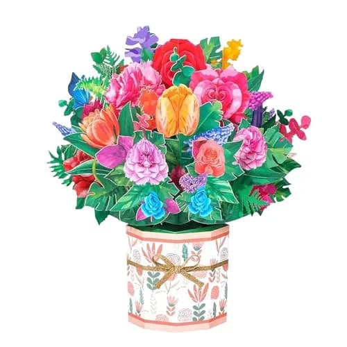 ROBBEAR Rose Carnation Pop Up Card 23cm (8.7") x 19cm (7.1") | Handmade 3D Flower Bouquet Greeting Card for Any Occasion thumbnail 1