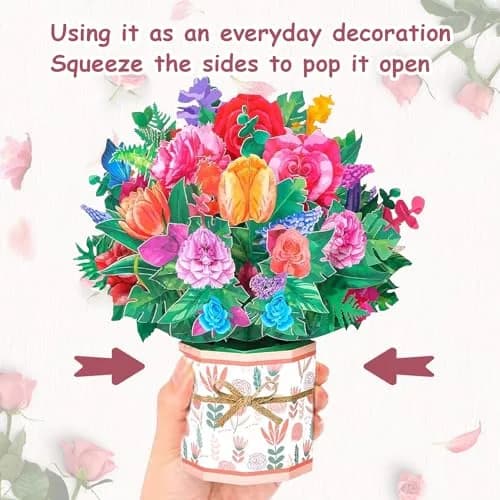 ROBBEAR Rose Carnation Pop Up Card 23cm (8.7") x 19cm (7.1") | Handmade 3D Flower Bouquet Greeting Card for Any Occasion thumbnail 4