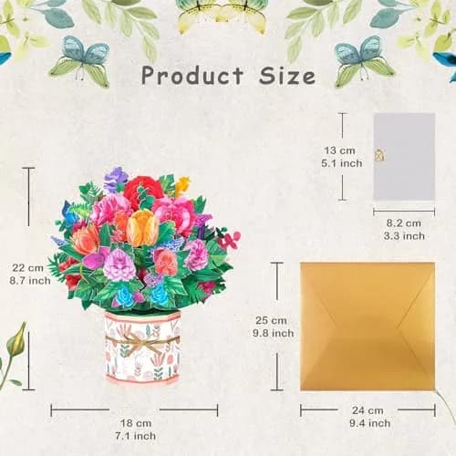 ROBBEAR Rose Carnation Pop Up Card 23cm (8.7") x 19cm (7.1") | Handmade 3D Flower Bouquet Greeting Card for Any Occasion thumbnail 5