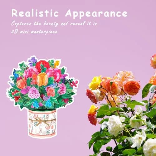 ROBBEAR Rose Carnation Pop Up Card 23cm (8.7") x 19cm (7.1") | Handmade 3D Flower Bouquet Greeting Card for Any Occasion thumbnail 6