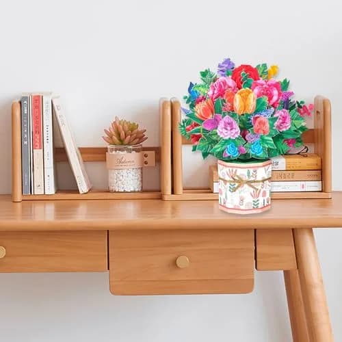 ROBBEAR Rose Carnation Pop Up Card 23cm (8.7") x 19cm (7.1") | Handmade 3D Flower Bouquet Greeting Card for Any Occasion thumbnail 2