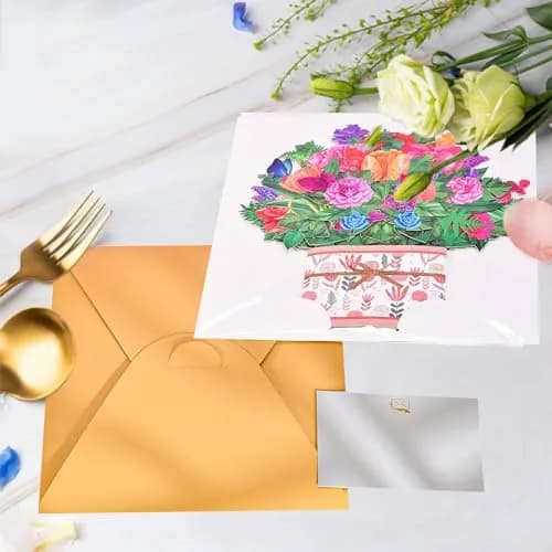 ROBBEAR Rose Carnation Pop Up Card 23cm (8.7") x 19cm (7.1") | Handmade 3D Flower Bouquet Greeting Card for Any Occasion thumbnail 3