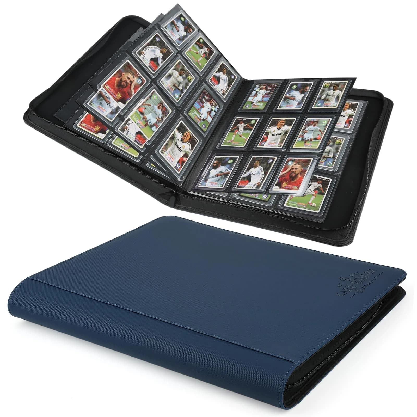 CARDBINDER Black Display Album 288 Cards (16 Pages) | Protects Collectibles with PU Leather — blue