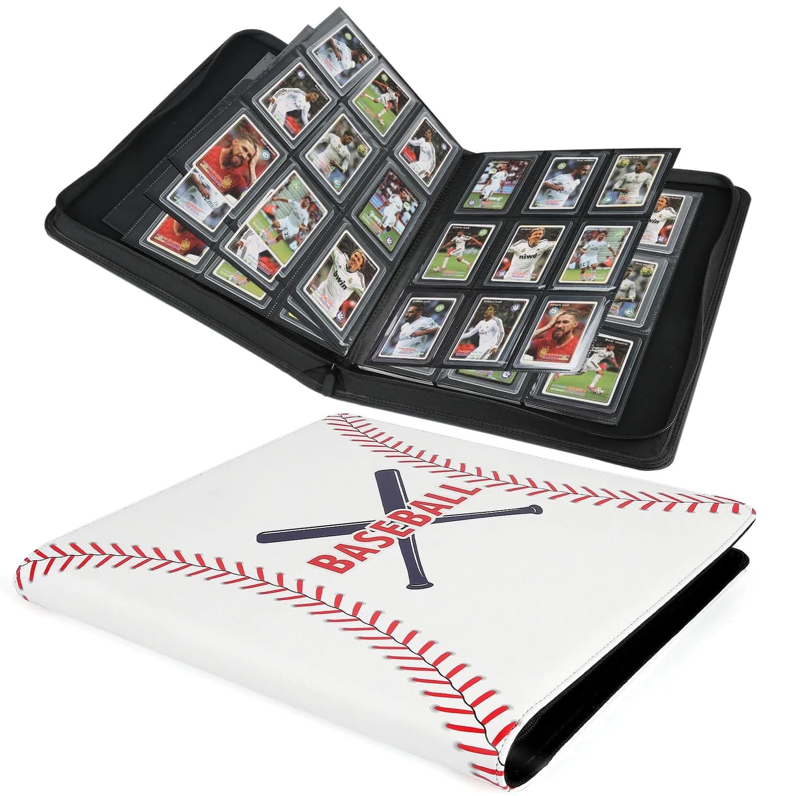 CARDBINDER Black Display Album 288 Cards (16 Pages) | Protects Collectibles with PU Leather — white1 / 9 Pocket 288 Toploader