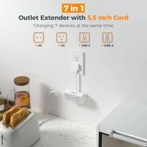 TESSAN Power Strip 0.5Ft Grey | 7-in-1 Surge Protector with USB Ports thumbnail 4
