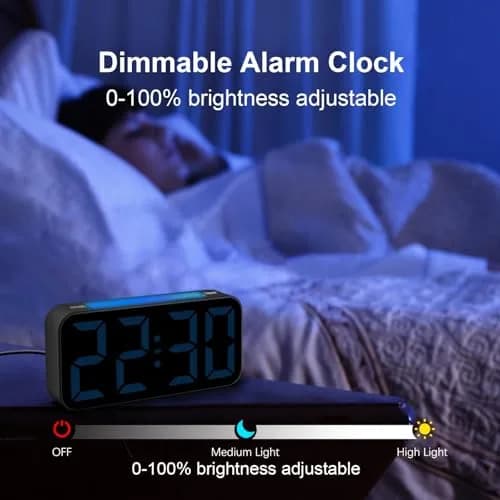 Topski Digital Bedside Alarm Clock with RGB Night Light, 7-inch LED Display, Dual Alarm, Snooze, Brightness Control, Heavy Sleepers Friendly thumbnail 5