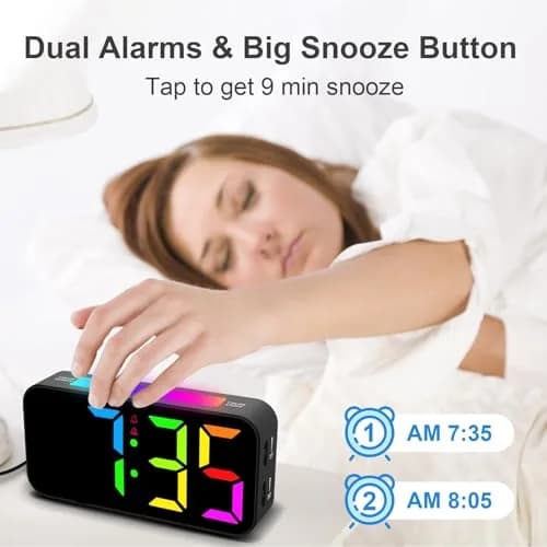 Topski Digital Bedside Alarm Clock with RGB Night Light, 7-inch LED Display, Dual Alarm, Snooze, Brightness Control, Heavy Sleepers Friendly thumbnail 6