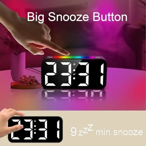 Topski Digital Bedside Alarm Clock with RGB Night Light, 7-inch LED Display, Dual Alarm, Snooze, Brightness Control, Heavy Sleepers Friendly thumbnail 7