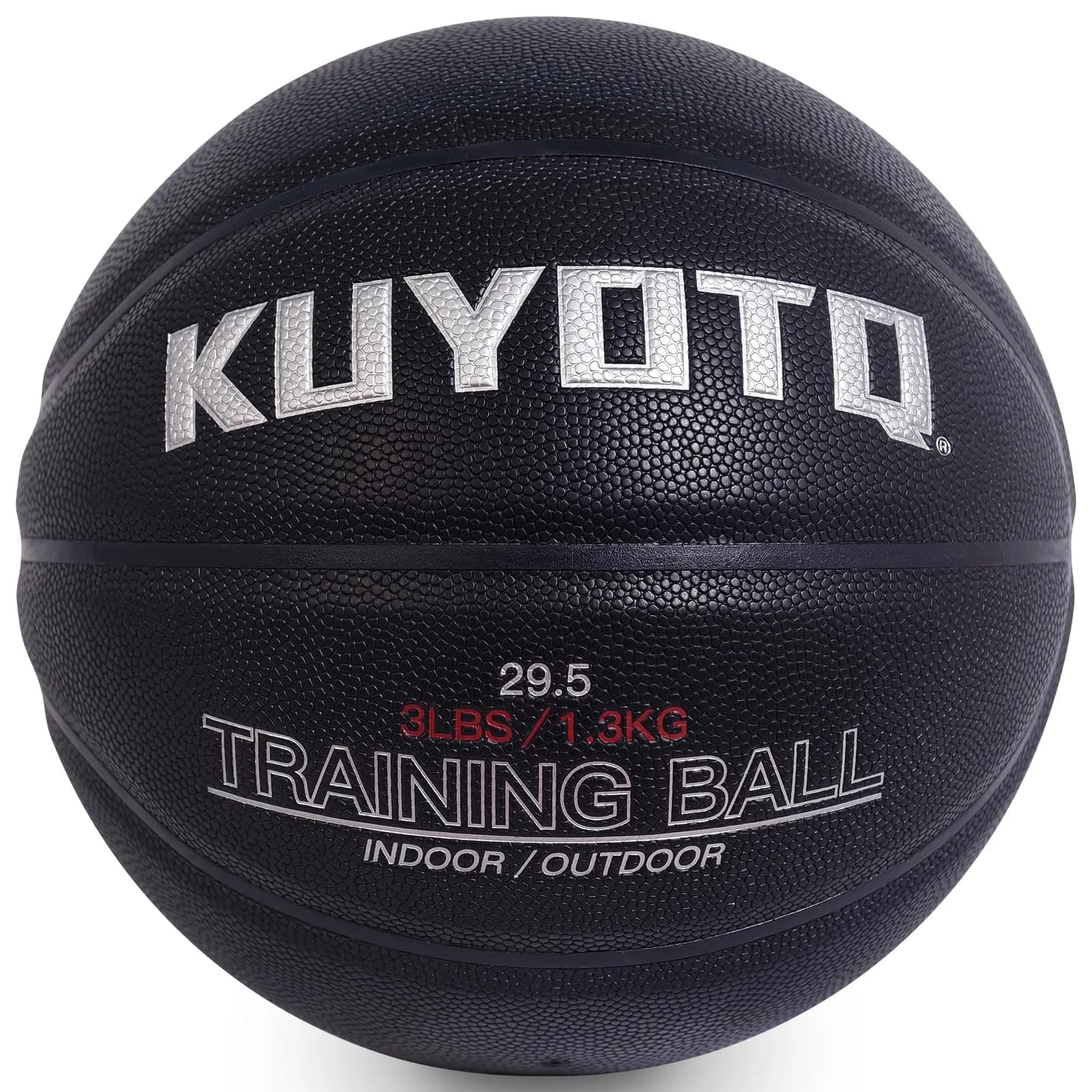 KUYOTQ 3lbs (1.36kg) Weighted Training Basketball Size 7 | Official Size Composite Leather Indoor/Outdoor — Black