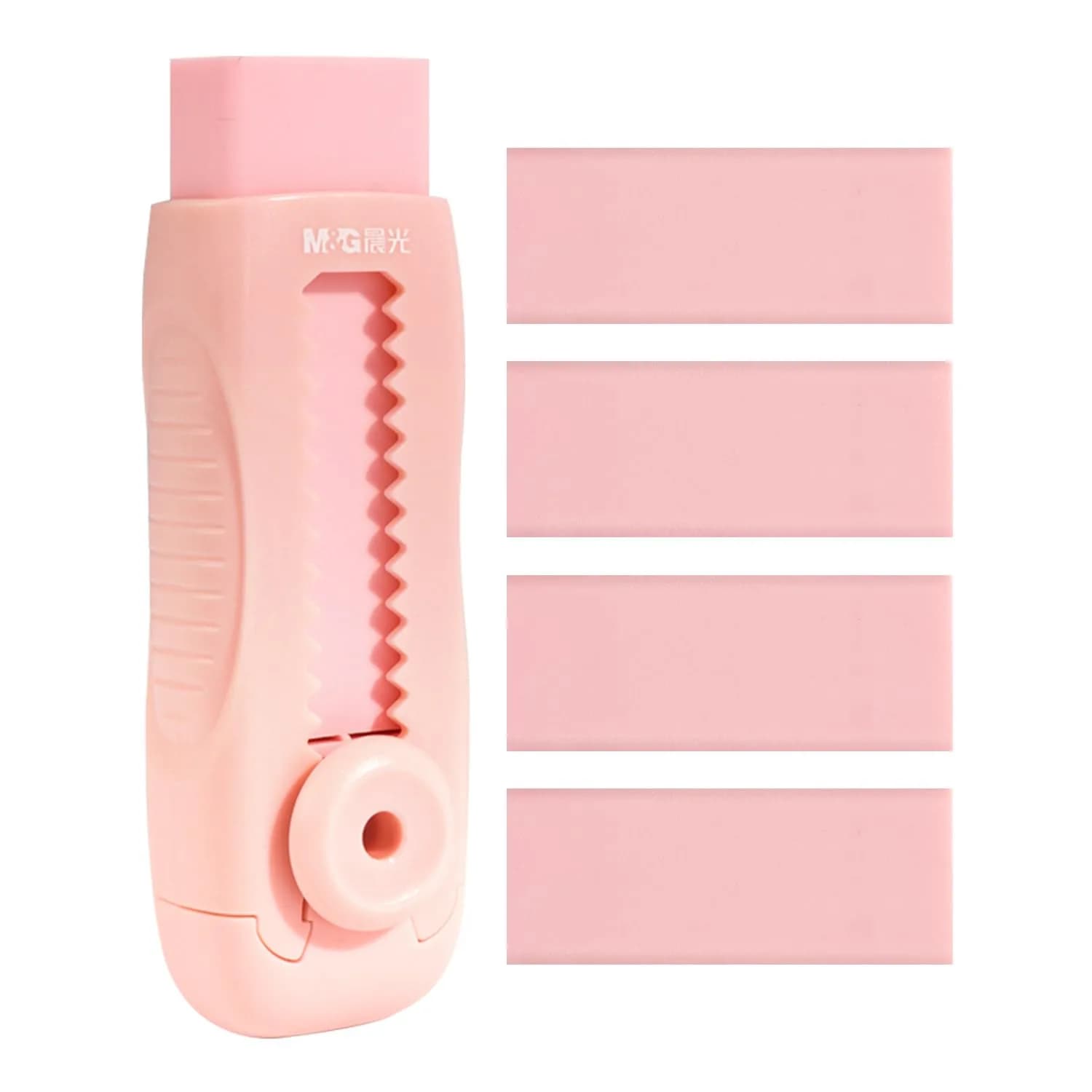M&G Pink 4+1 Pack Rubber Erasers | Retractable Soft Pink Pencil Erasers for School & Office - main product image