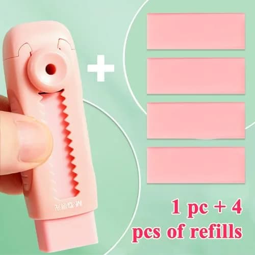 M&G Pink 4+1 Pack Rubber Erasers | Retractable Soft Pink Pencil Erasers for School & Office thumbnail 4