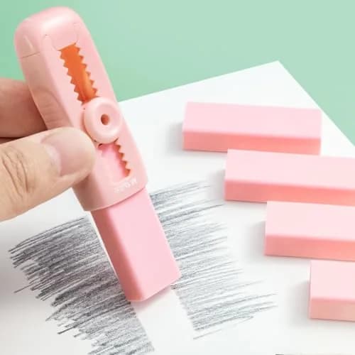 M&G Pink 4+1 Pack Rubber Erasers | Retractable Soft Pink Pencil Erasers for School & Office thumbnail 9
