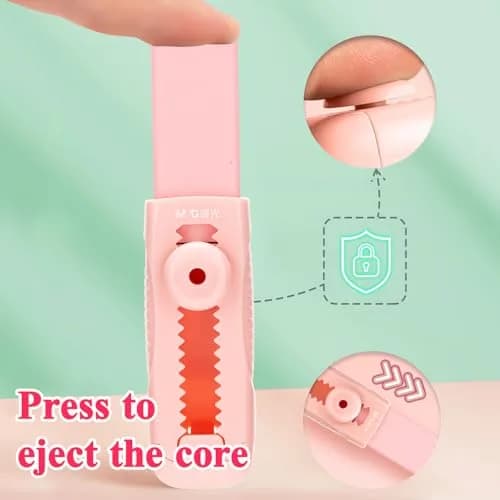 M&G Pink 4+1 Pack Rubber Erasers | Retractable Soft Pink Pencil Erasers for School & Office thumbnail 3