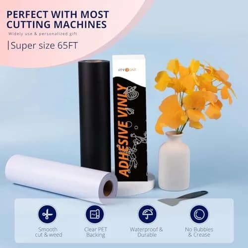 HTVRONT Matte Black Permanent Vinyl Roll 18-inch x 65ft | Waterproof & Easy Weed for Car Decals thumbnail 4