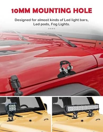 NORTHYUN Black LED Hood Mounts (2-Pack) | Universal Stainless Steel Clamp Lights for Trucks, SUVs, Vans thumbnail 3