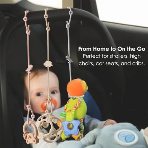 Andy Bear Silicone Toy Straps for Strollers, High Chairs, Cribs & Car Seats | 4-Pack, Baby Blue/Ivory thumbnail 5