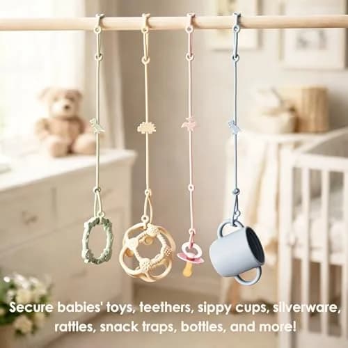 Andy Bear Silicone Toy Straps for Strollers, High Chairs & Cribs | 4-Pack Sage/Ivory thumbnail 2