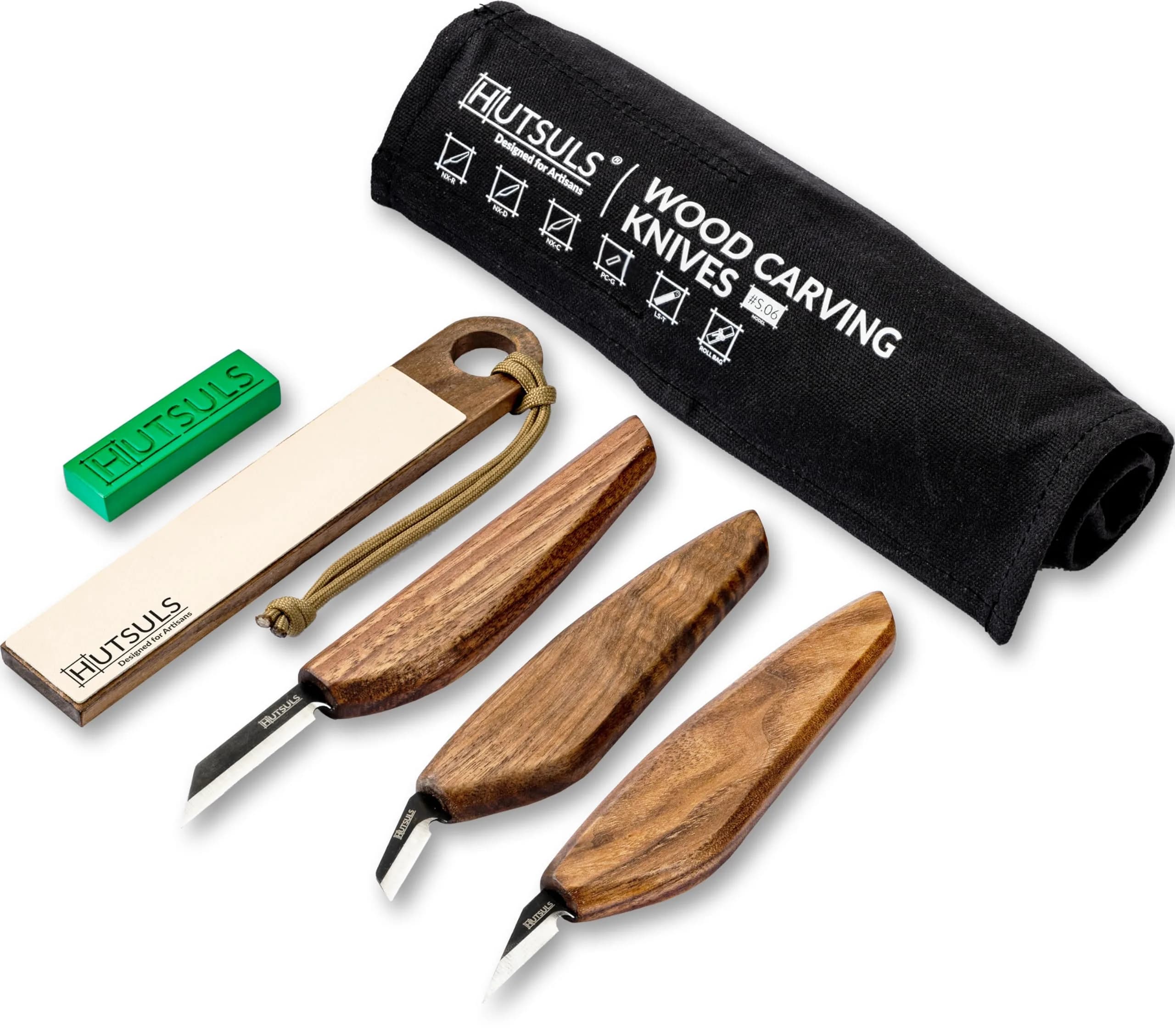 Hutsuls Wood Whittling Kit for Beginners - 8-Piece Carbon Steel Knife Set with Ashwood Handles, 20.07cm (7.9in) | USA-Sourced Craft Tools — walnut