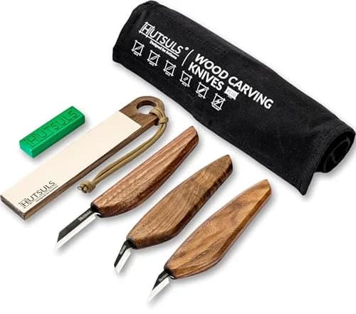 Hutsuls S.06 Wood Carving Knives Kit - Complete Beginners Whittling Set, Precision Japanese SK2 Blades, Ergonomic Walnut Handles, Leather Strop & Canvas Bag thumbnail 1