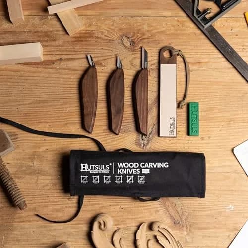 Hutsuls S.06 Wood Carving Knives Kit - Complete Beginners Whittling Set, Precision Japanese SK2 Blades, Ergonomic Walnut Handles, Leather Strop & Canvas Bag thumbnail 8