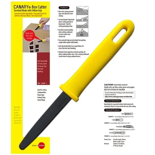 CANARY Cardboard Cutter Utility Knife 7.5" (19cm) Blade 3" (7.6cm) — Bulk 5-Pack, Yellow thumbnail 2