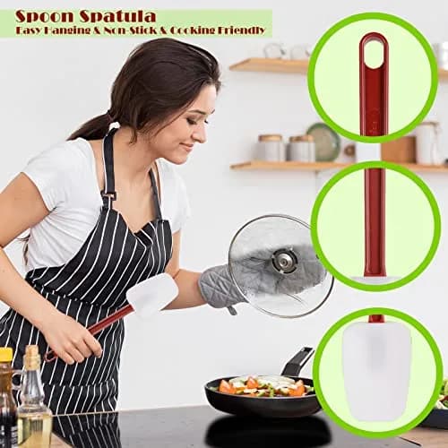 heffiso Silicone Rubber Spatula and Spoon Set of 3, 9.5 Inches | Heat Resistant up to 260°C (500°F) thumbnail 4