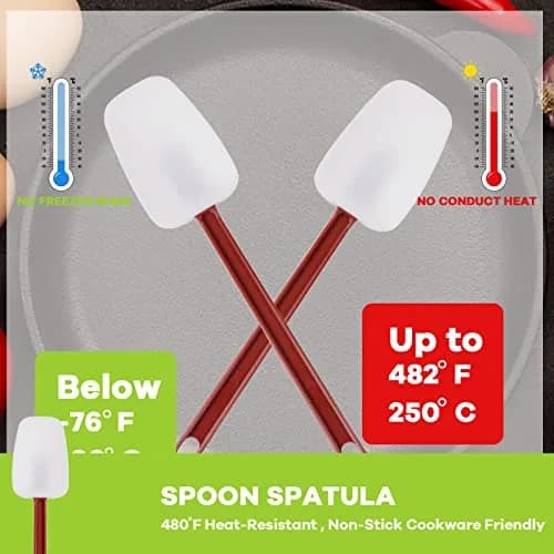 heffiso Silicone Rubber Spatula and Spoon Set of 3, 9.5 Inches | Heat Resistant up to 260°C (500°F) thumbnail 5