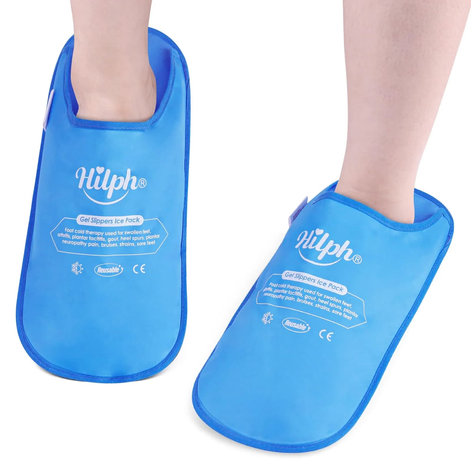 Hilph Foot Ice Pack Slippers, Black, 2-Pack | Reusable Hot & Cold Therapy for Foot Pain Relief — Light Blue / Large (5-11 US)