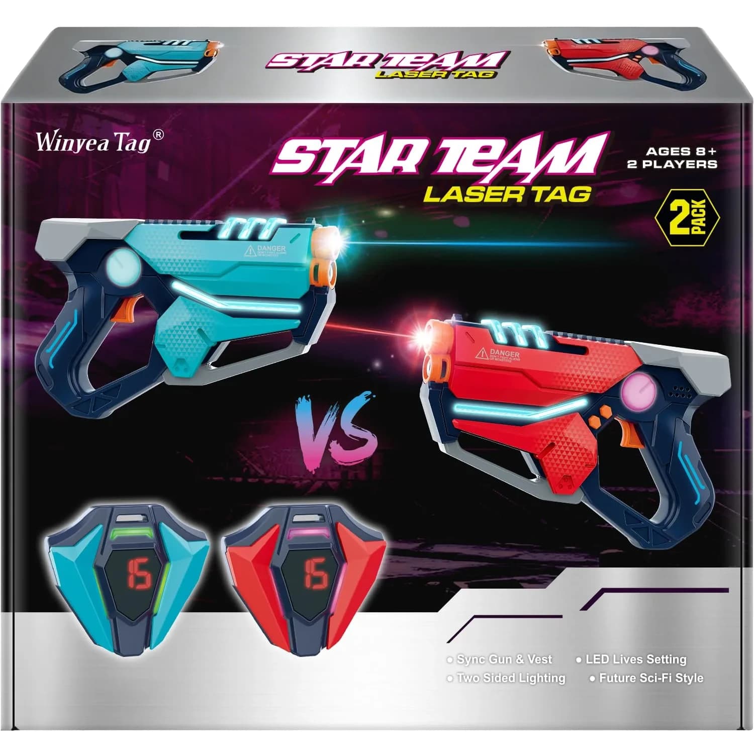TG BLOCKS Laser Tag Set of 2 with LED Vests | Futuristic Sci-Fi Design & Advanced Gameplay Options - main product image