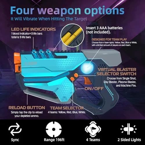 TG BLOCKS Laser Tag Set of 2 with LED Vests | Futuristic Sci-Fi Design & Advanced Gameplay Options thumbnail 2