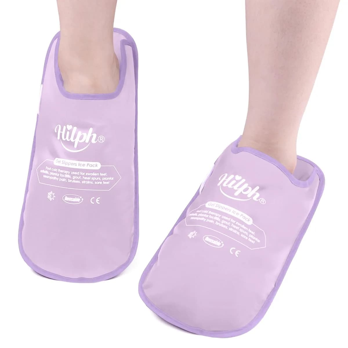 Hilph Foot Ice Pack Slippers, Black, 2-Pack | Reusable Hot & Cold Therapy for Foot Pain Relief — Purple / Large (5-11 US)