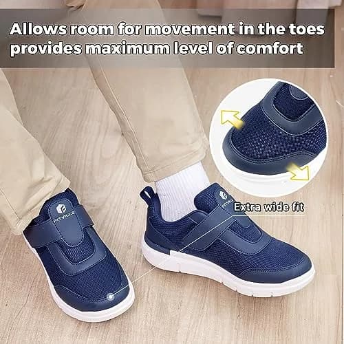 FitVille Diabetic Shoes for Men Extra Wide Width Orthopedic Swollen Feet Shoes, Neuropathy Foot Pain Relief Walking Sneakers for Elderly Seniors with Parkinson's (Dark Blue, XX-Wide 10) | Comfortable Wide Fit Footwear thumbnail 5