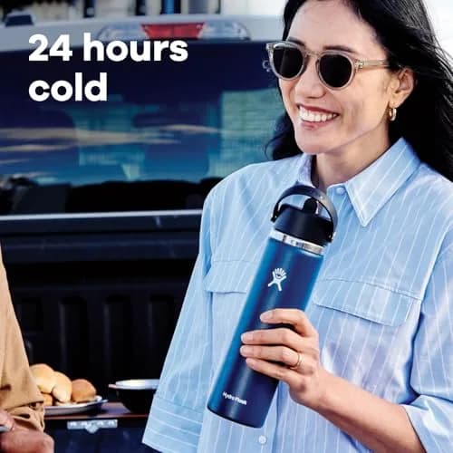 Hydro Flask Wide Mouth Water Bottle 710ml (24 Oz) with Flex Straw Cap | Insulated Stainless Steel for 24 Hours Cold thumbnail 3