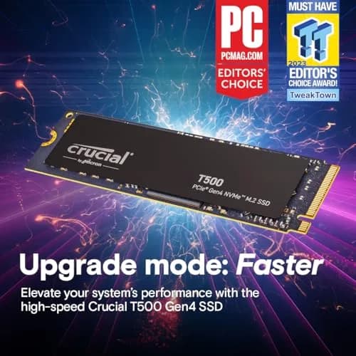 Crucial T500 500GB PCIe Gen4 NVMe SSD M.2 2280 Internal SSD | Up to 7,200MB/s Read, 5,700MB/s Write thumbnail 6