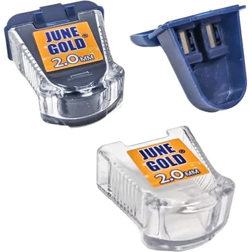 June Gold 2.0 mm Pencil Sharpener for Graphite or Color Leads (2 Pack, Blue) | Sharpens Leads & Catches Dust thumbnail 1