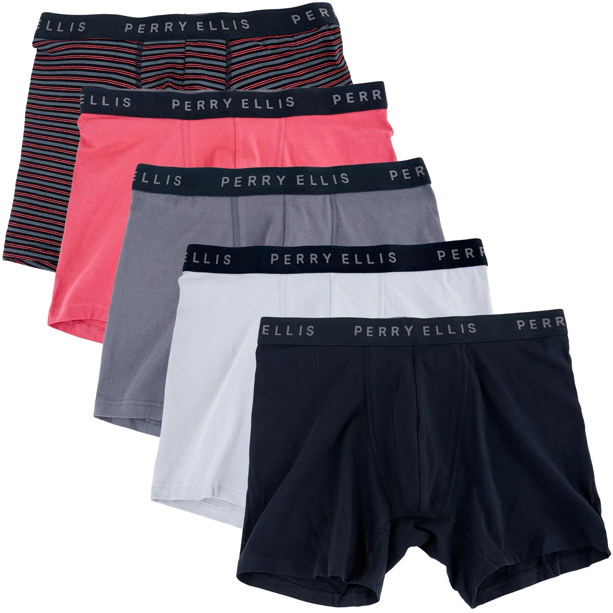 Perry Ellis Men's Cotton Stretch Boxer Briefs 5 Pack | Tagless, No Roll Waistband, Large US - main product image