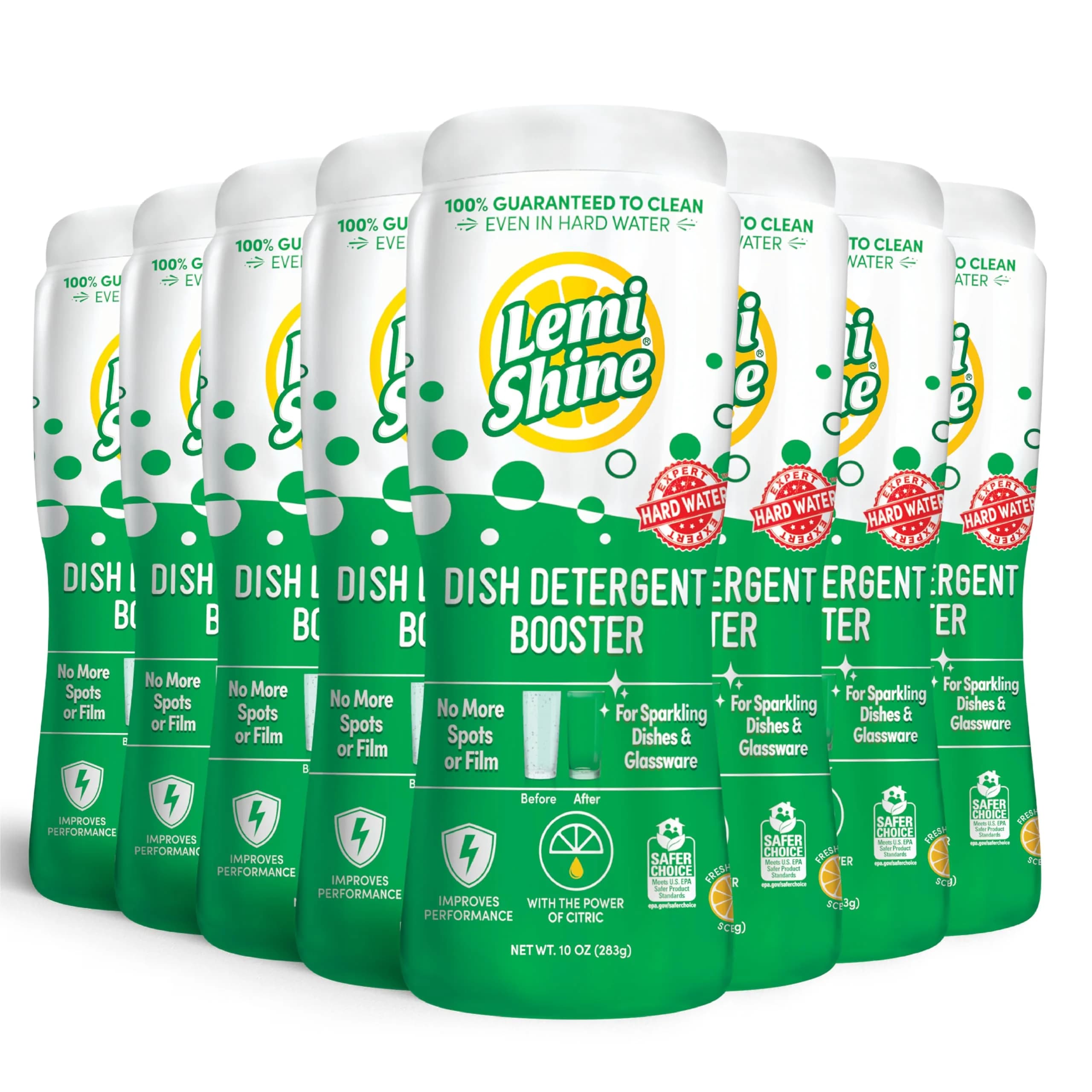 Lemi Shine Natural Dish Detergent Booster - 10 oz (8 Pack) | Hard Water Stain Remover & Citric Acid Cleaner