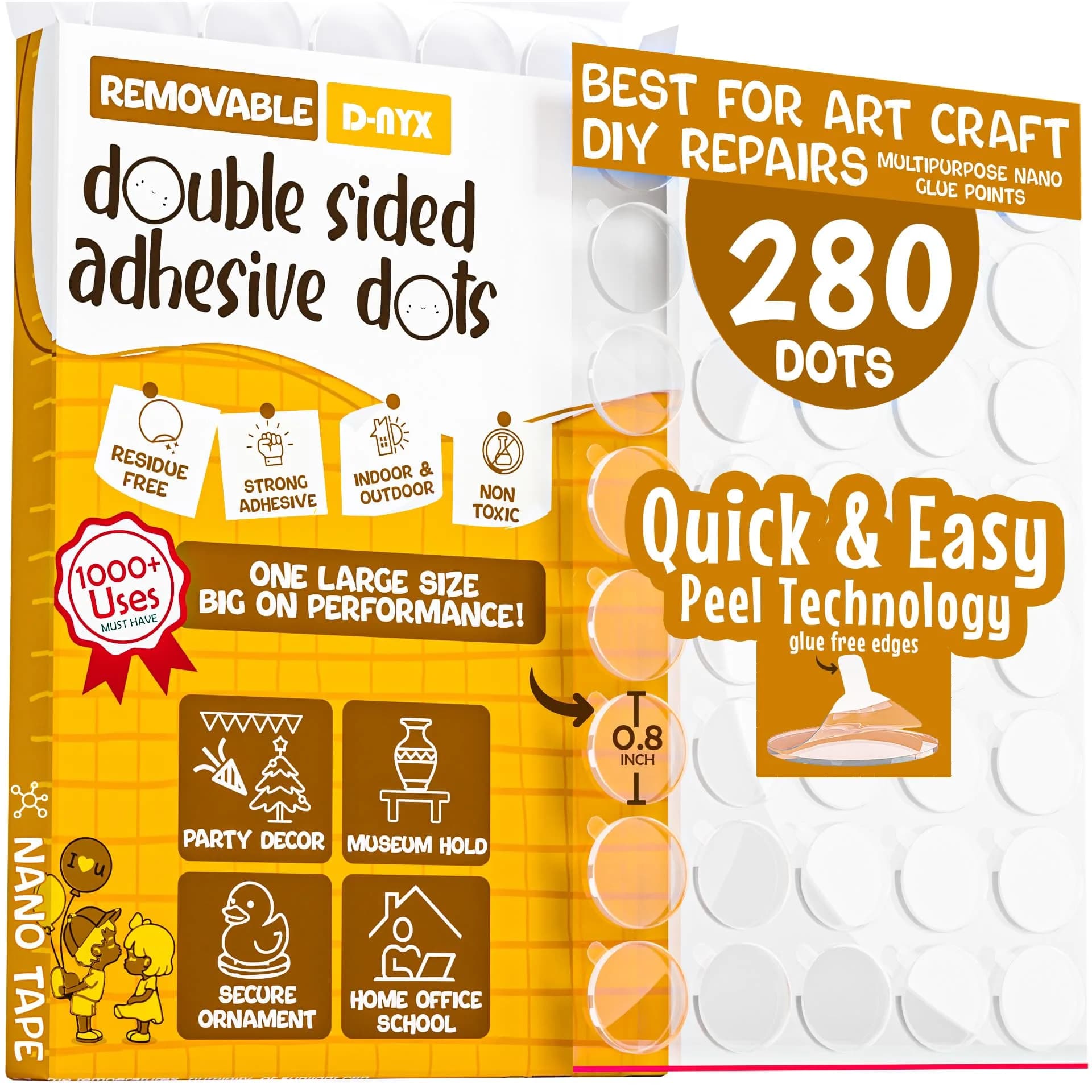 D-NYX Clear Adhesive Tape Dots 280 Count | Double-Sided, Removable, Waterproof