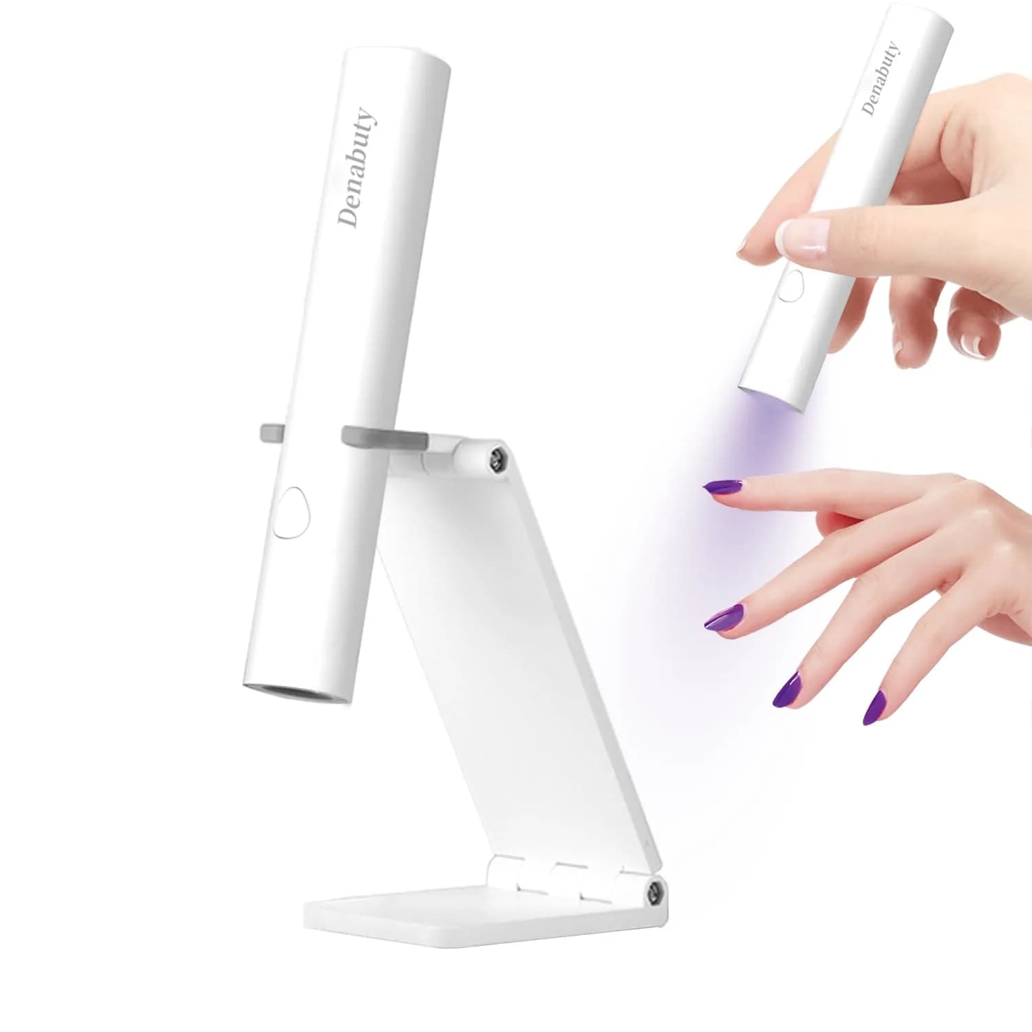 Denabuty Mini UV LED Nail Lamp Handheld with Stand, 11.3cm (4.4in) White | Portable Gel Nail Curing Light - main product image
