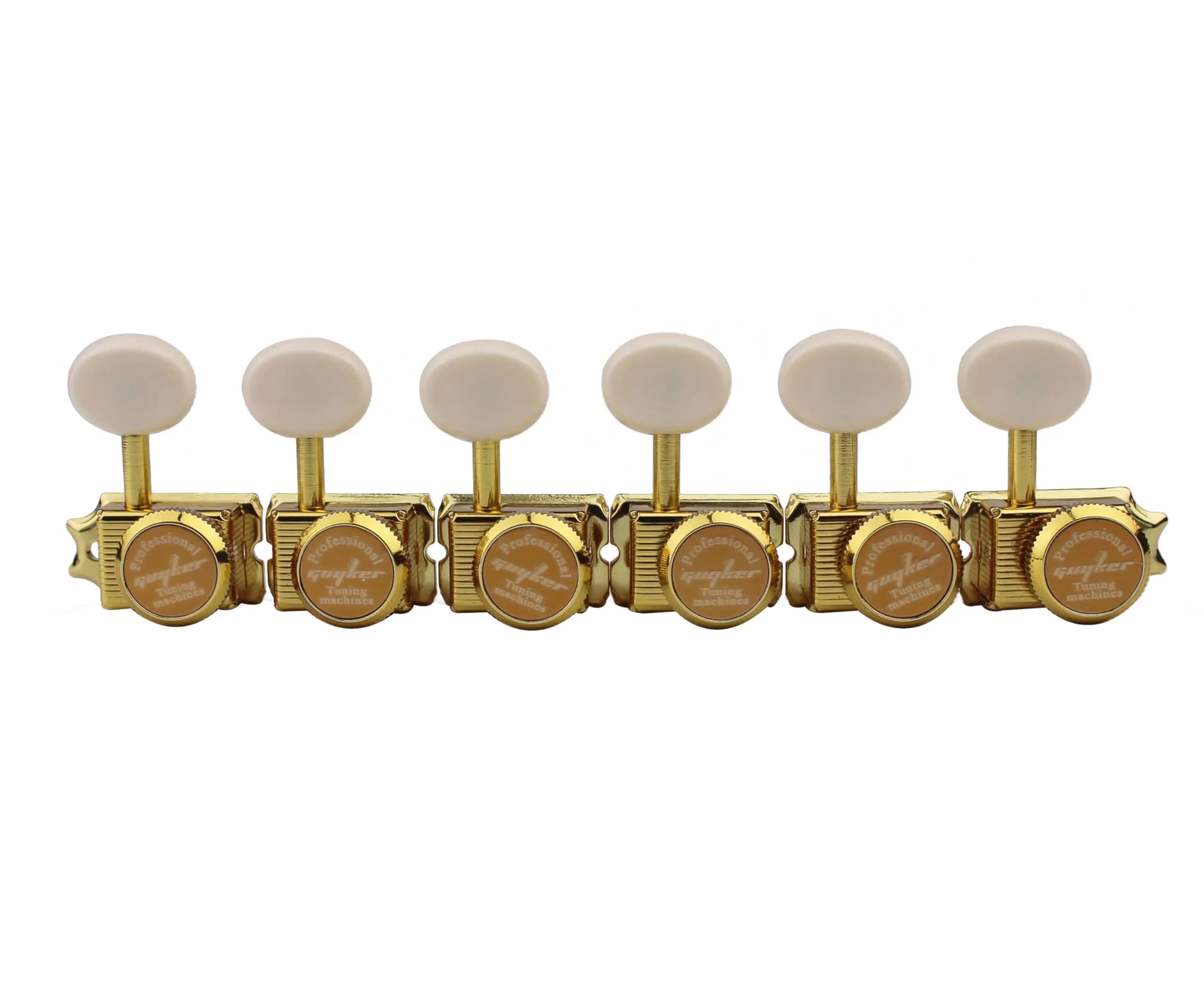 guyker 6 Inline Vintage Guitar Lock String Tuners – Locking Tuning Key Pegs for Electric, Folk or Acoustic Guitars – Gold, Cream Handle | Finer Tuning & Stability - main product image