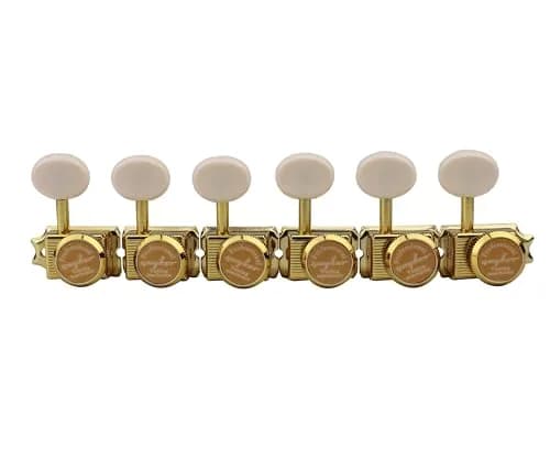 guyker 6 Inline Vintage Guitar Lock String Tuners – Locking Tuning Key Pegs for Electric, Folk or Acoustic Guitars – Gold, Cream Handle | Finer Tuning & Stability thumbnail 1