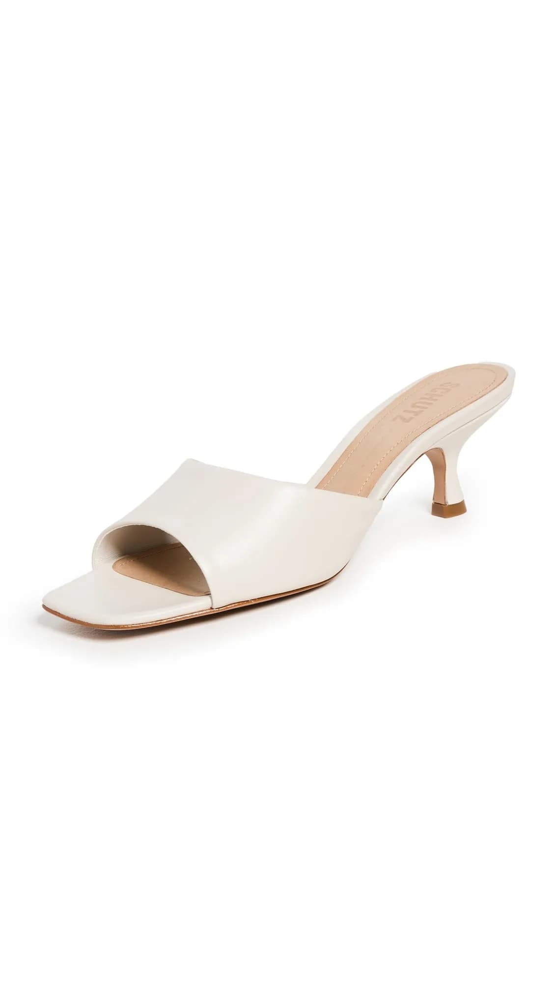SCHUTZ Dethalia Mid Stiletto Slip-On Sandal Leather Pink 7 | Elegant Heel for Women — Pearl / 9