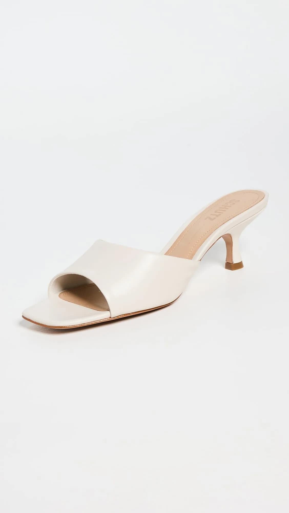 SCHUTZ Dethalia Slide Heels Pearl 9 Medium US | Open Toe, Kitten Heel, Leather Upper thumbnail 3